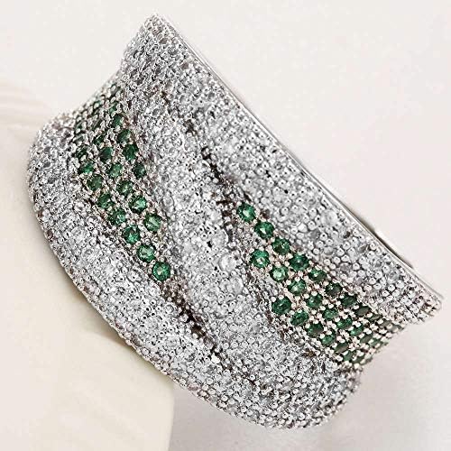 Safira branca vintage e esmeralda anel de prata casamento jóias de noiva SZ6-10