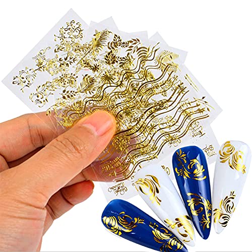22 folhas adesivos de arte de unhas douradas com 8 lençóis adesivos de arte de chamas