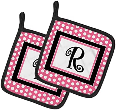 Caroline's Treasures Letter R Monogram - Polinhas pretas rosa par de suportes de maconha, 7,5hx7.5w, multicolor