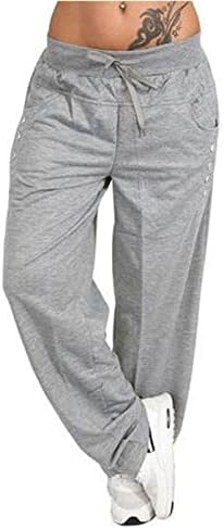Calças de ioga de cintura alta feminina com bolsos trepulações de outono de outono Sweats Sween Selting Button Botão Lounge de perna larga