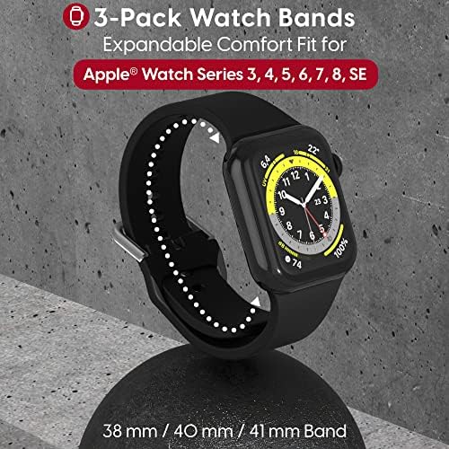 Talk Works Compatível com Apple Watch Band - 38mm / 40mm / 41mm - Silicone 3 -Pack - Ajustável, Comfort Fit Silicone tire para estilo ativo diário - Forte forte de alça, tamanho, um tamanho,