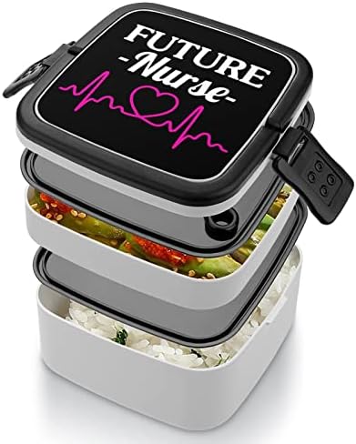 Future Nurse Bento Box de camada dupla em um recipiente de almoço empilhável com colher para viagens de trabalho de piquenique