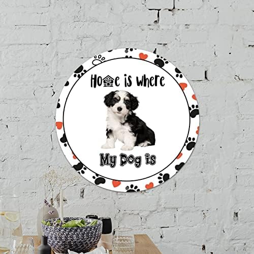 Bomehhjuli Welcome Sign Front for Door Funny Dog Round Metal Sign Home é onde meu cachorro é Wreatch Metal Wall Art Great Dane