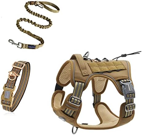 Auroth Tactical Dog Arnness com trela de cão pesado de 6 pés e colarinho de cachorro reflexivo para cães grandes médios