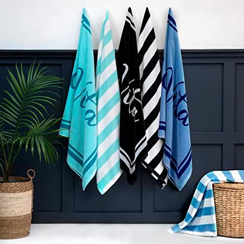 Martha Stewart Cabana Stripe Cotton Towels - Conjunto de 2 | Toalhas secas rápidas | Macio, absorvente, enorme | Toalhas de praia turcas | Toalhas de piscina | Máquina lavável na máquina | Preto branco