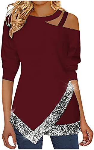 BLUSA CUELLO Redondo Tiras Tops Tipo túnica mangá larga para mujer camisetas hombros descubiertos camisetas estilo,