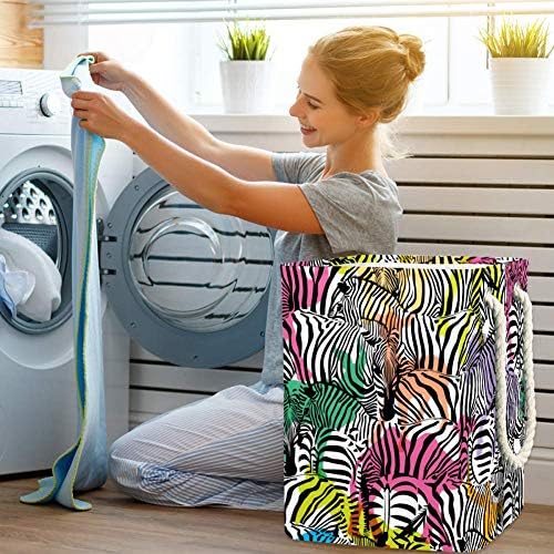 Zebra inomer com silhueta colorida Animais da vida selvagem 300d Oxford PVC Roupas à prova d'água cesto de roupa grande para cobertores Toys no quarto