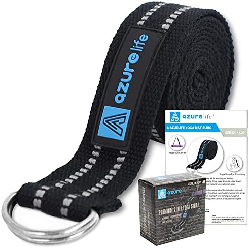 Um Azurelife Premium2 em 1 cinta de ioga, tira de transportadora de tapete de ioga ajustável para transportar, dobra como faixas elásticas