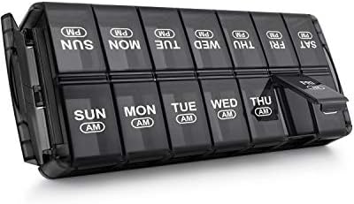 Organizador da pílula semanal Sukuos 7 dia 2 vezes ao dia, caixa de comprimidos de preenchimento rápido, caixa de comprimidos