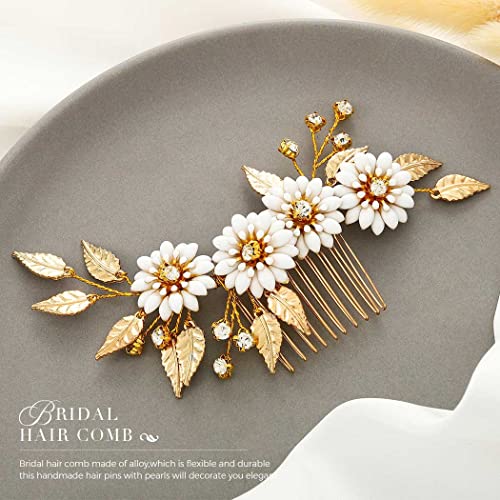 UniCra Rhinestone Bride Hair Hair Comb Flor Flor Capacete de folhas Cabelos acessórios para mulheres e meninas
