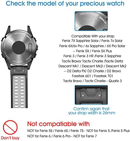 Lapps Silicone Watch Band Compatível com Fenix ​​7x, Fenix ​​6x, Fenix ​​5x, 26mm de liberação rápida de metal clop esportes