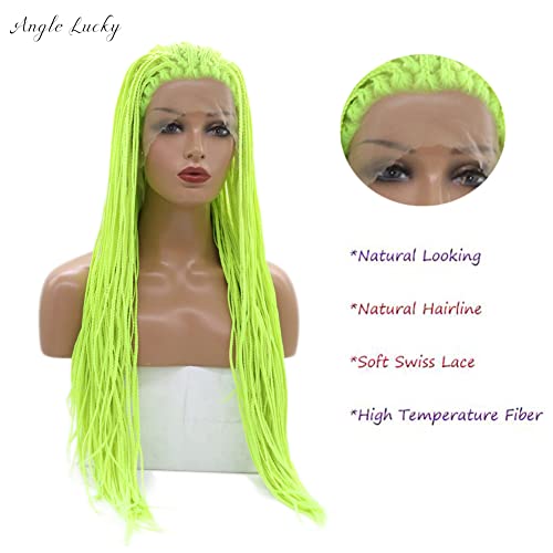 Kalisa Neon Green Lace Front Braid Wig para mulheres longas e retas retenções de cabelo amarelo de cabelos de cabelo amarrado