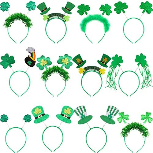 Cotiny 12 peças São Patrick Band Band Green Shamrock Bandas de cabeça irlandesa Cabeça BOPPERS VODO DE CABE