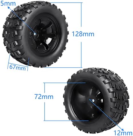 AllInrc 1/10 pneus de caminhão e rodas de caminhão RC 1/10 pré-colados com porcas hexápicas de roda de 12 mm de alumínio compatíveis