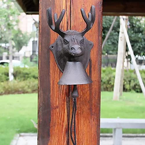JTYX Vintage Moose Head Door Sino, campainha de jantar de ferro fundido para fazenda decoração de cabine de cabine pendurada sino