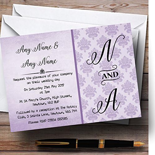 Iniciais do damasco vintage Lilac Purple personalizado convites da recepção noturna