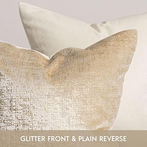 Pacote fantasmoscópio de 2 a veludo brilhante Tampa de travesseiro de arremesso de veludo de veludo de ouro macio Glitter Glitter Cushion Tampa para cama e cadeira de sofá, bege, 18 x 18 polegadas, 45 x 45 cm