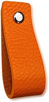 Força bruta - gaveta de couro puxadores - laranja - 4 pcs - 6-1/2 x 1 '' - cabo de couro - puxadores de cômoda de couro - botões de cômoda de armário - alças de cômoda
