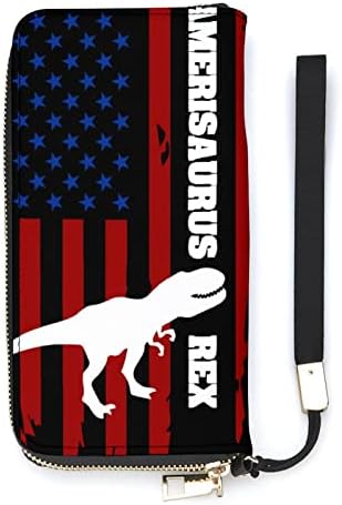Amerisaurus Rex com a carteira de couro American Bandeira de grande capacidade para bolso de bolso de bolso de bolso de bolso de crédito Titular com pulseira de pulseira para homens mulheres