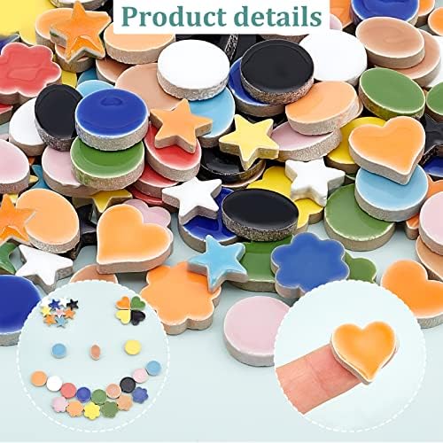 PH Pandahall Mosaico de cerâmica Tiles para artesanato, Cabochons de porcelana de forma misturada de 0,55 lb, suprimentos de ladrilhos de mosaico para artesanato de bricolage, pratos, molduras, vasos de flores, jóias feitas à mão