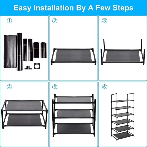 Easyhouse 6 Tier Metal Struction Free Standing Shoe Rack para entrada de espaço pequeno, quarto, armário, organizador