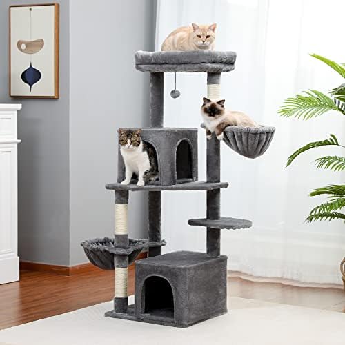 Cat Tree Modern Cat Tower Multinvel Cat Play House com Sisal Scratching Posts, Hammock espaçoso duplo, poleiro acolhedor