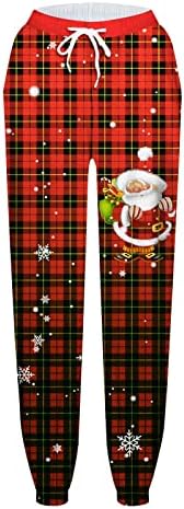 Yalfjv Um traje de pista para mulheres calças calças de cordão de greve de Natal calças de impressão de natal de Natal