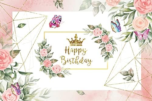 12x10ft rosa floral Feliz aniversário Girls Girls Butterfly Marble Golden Glitter Birthday Photos Antecedentes Mulheres