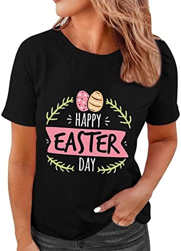 Camisas de Páscoa feliz de grande tamanho para mulheres, ovos impressos de letra impressos camisetas gráficas de manga curta Tops