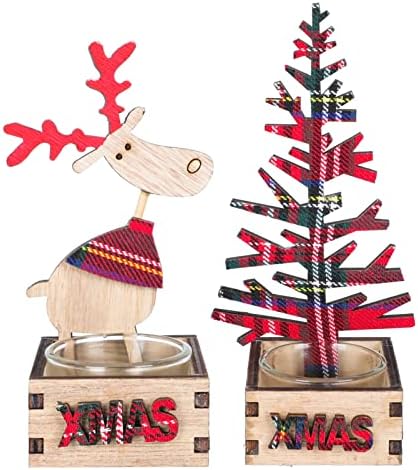 Luxshiny Christmas Decorações 2pcs Velulador de Natal Xmas renas de rena formato de madeira Mesa de madeira Placa de tealight