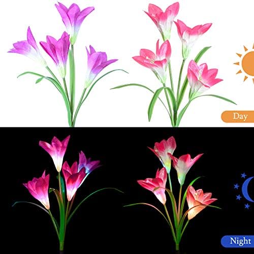 Fazendo luzes solares solares ao ar livre - Luzes de flores solares atualizadas, luzes de flor de lírios de várias cores para pátio, decoração de quintal, flor maior e painel solar mais largo