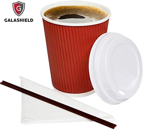 Galashield 50 pacote de papel quente de papel quente xícaras de café com tampas 12 oz com canudos e guardanapos agitados