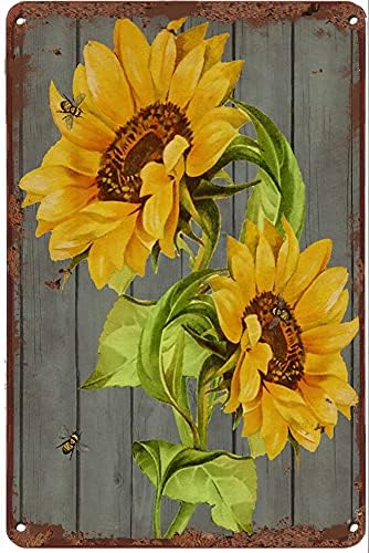 Graman Creative Metal Tin Sign Sunflower & Bee Funny Tin Sign Summer Wall Decor Decor de fazenda para cafés de cafés