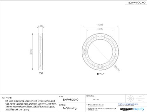 FAG 16028 rolamento radial, linha única, precisão ABEC 1, abertura, gaiola de aço, folga normal, métrica, ID de 140 mm, 210