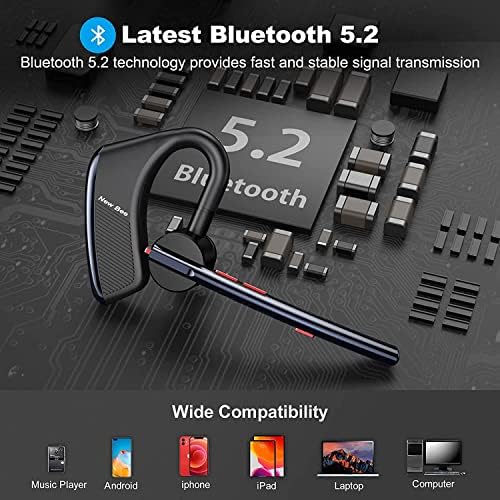 New Bee Bluetooth Headset 24hrs TalkTime CVC8.0 Ruído de microfone duplo Cancelamento de fone de ouvido Bluetooth v5.2 fone de ouvido sem fio para celular/iPhone/Android/Driver/Business/Office
