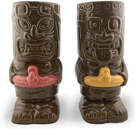 Kwirkworks Tiki caneca definida na piscina canecas de cerâmica, conjunto de 2 xícaras de tiki colecionáveis ​​funky - canecas de café em copo, drinques tropicais para cozinha em casa - cada caneca possui 20 onças