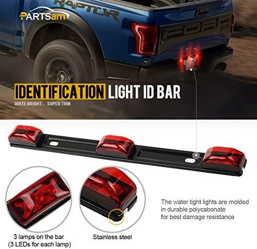 Partsam Red de folga de folga Marcador de barras de barra 3 luz 9 LED Trailer selado aço inoxidável, caminhão de 3 luzes selado e identificação