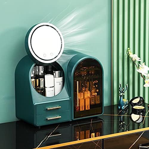 Organizador de armazenamento cosmético Casos de armazenamento de cosméticos modernos com ventilador e 360 ​​° de espelho rotativo