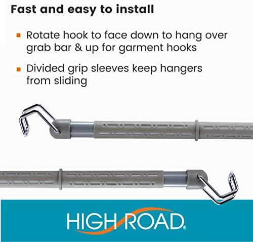Barra de roupas pesadas de estrada alta bar com divisores de não deslizamento, hastes de ajuste universal de aço e ganchos de metal