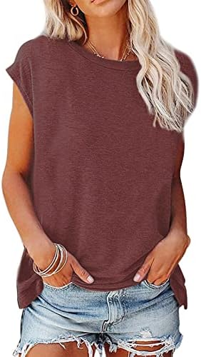 Camisetas gráficas femininas de Uqrzau redondo pescoço solto fora do ombro de cor sólida de manga curta de manga curta camisetas de verão