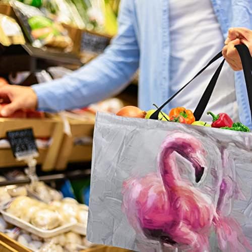 Bolsas de supermercado reutilizáveis ​​de ratgdn cesto de armazenamento, padrões de flamingo rosa Sacos de utilidade dobrável com alça longa com alça longa