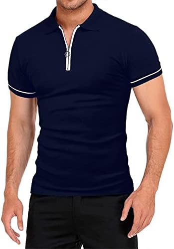 Picklion masculino de manga curta camisas de pólo Zip Slim Fit Casual Casual Camiseta