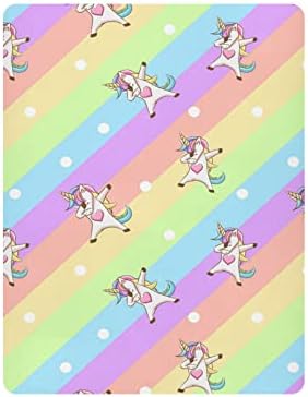 Alaza Unicorn Dabbing Rainbow Polka Dots Folhas de berço FOLHO BASINET para meninos bebês meninas criança, mini tamanho 39 x 27 polegadas