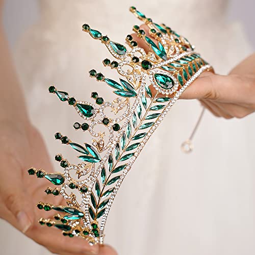 Coroa de Tiara Green Barroco Jwicos para mulheres Coroas de casamento de shinestone e Tiara Crystal Princess Crown Tiara para Festas