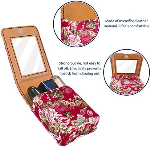 Mini maquiagem de Oryuekan com espelho, bolsa de embreagem Leatherette Lipstick Case, Pink Peony Rose Flower Vintage