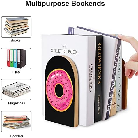 Donuts coloridos Livros decorativos de madeira Livros não esquisitos End para prateleiras 1 par 7 x 5 polegadas