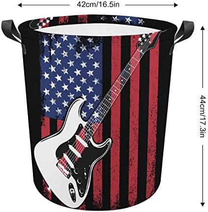 Cestas de lavanderia de bandeira de guitarra elétrica com alças de roupas redondas dobráveis ​​e travessuras de roupas de armazenamento