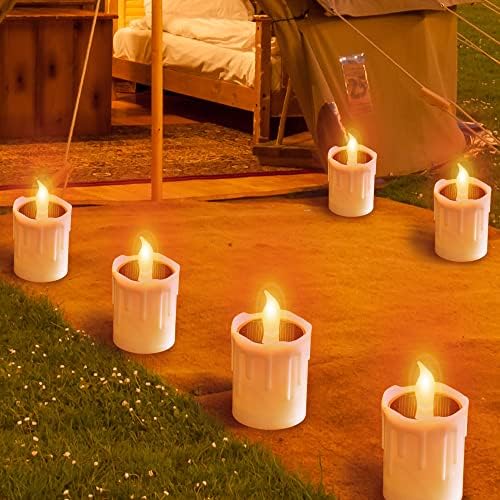 Velas solares sem chamas de chamas leves à prova d'água ao ar livre, solar recarregável Lâmpada de cera Lâmpada de cera Dusk to Dawn Outdoor Lighting, 6 PCs de Luz de vela solar liderada para lanterna Decoração de festas de acampamento, amarelo