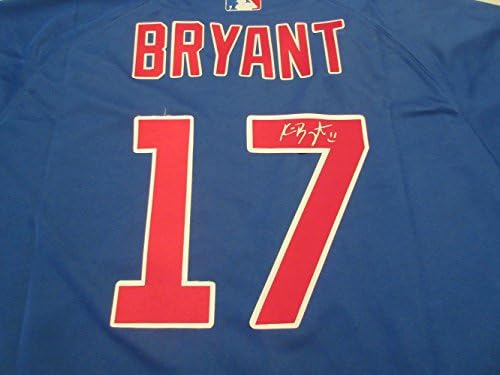 Kris Bryant autografou a camisa de Chicago Cubs com prova, foto de Kris assinando para nós, Chicago Cubs, principal