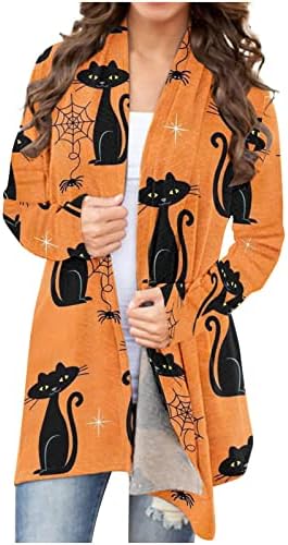 Camisas femininas Cardigan Halloween Impresso a blusa de xale da frente aberta Tops